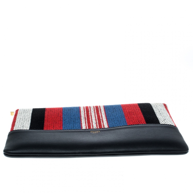 Pre Owned Celine Multicolor Striped Canvas and Leather Solo Pouch