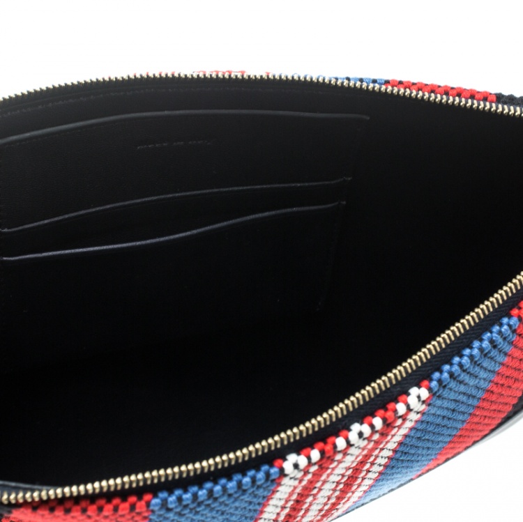 Pre Owned Celine Multicolor Striped Canvas and Leather Solo Pouch