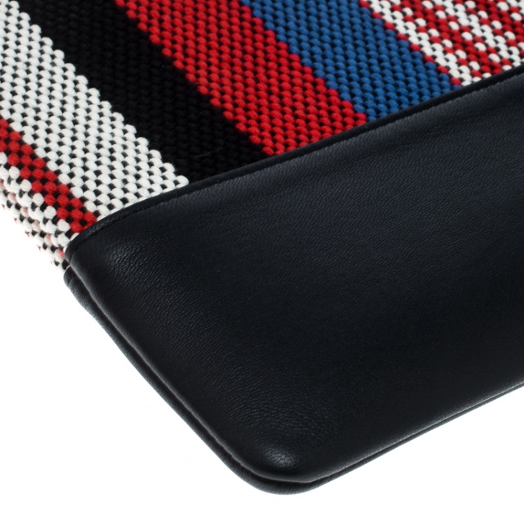 Pre Owned Celine Multicolor Striped Canvas and Leather Solo Pouch