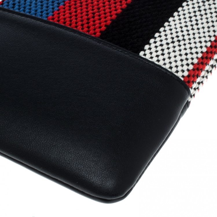 Pre Owned Celine Multicolor Striped Canvas and Leather Solo Pouch