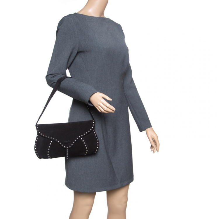 Pre Owned Celine Black Suede Studded Shoulder Bag