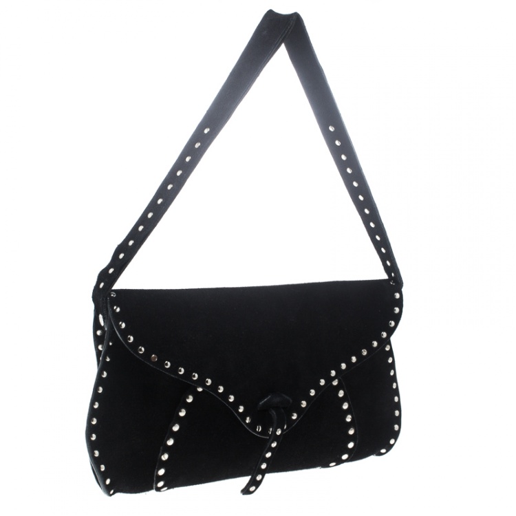 Pre Owned Celine Black Suede Studded Shoulder Bag
