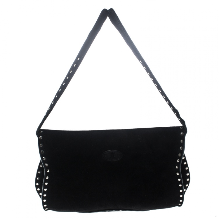 Pre Owned Celine Black Suede Studded Shoulder Bag