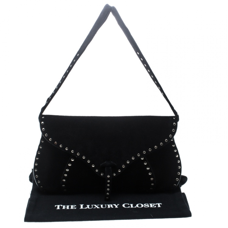 Pre Owned Celine Black Suede Studded Shoulder Bag