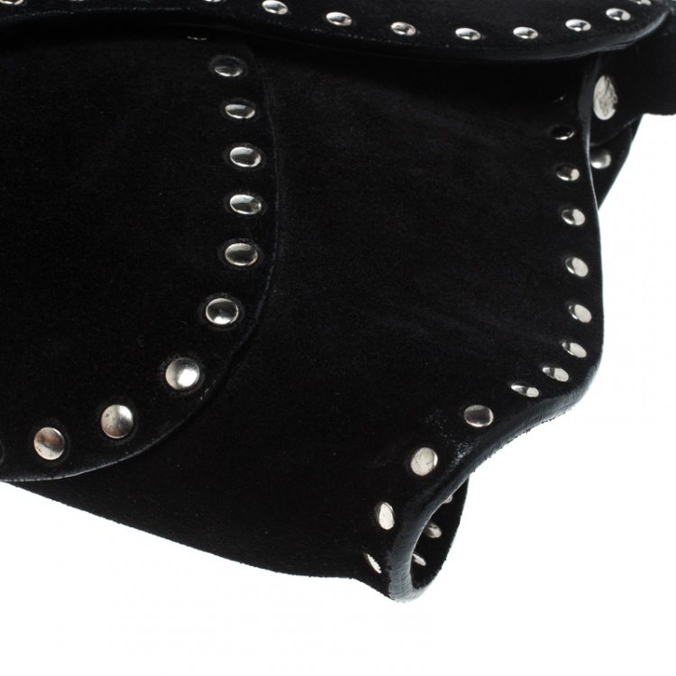 Pre Owned Celine Black Suede Studded Shoulder Bag