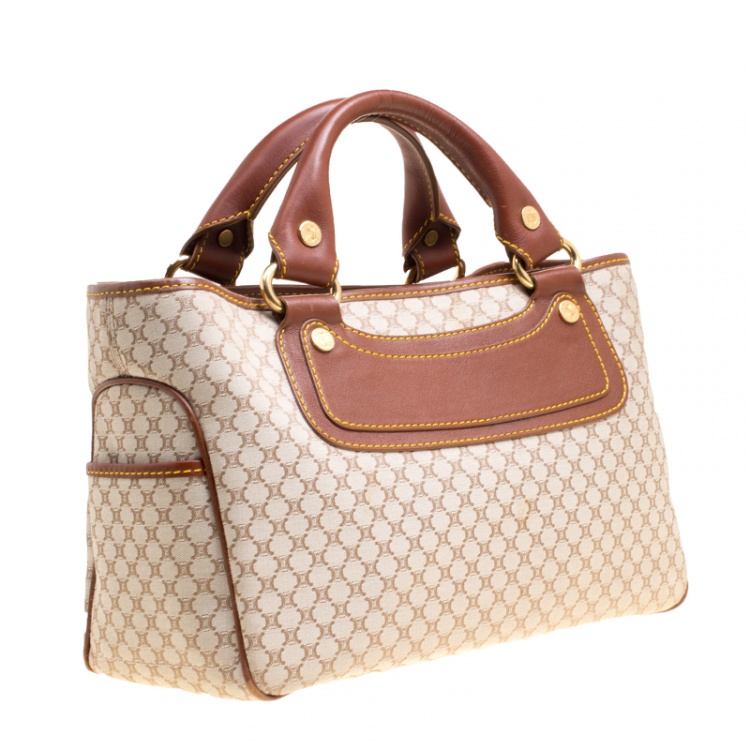 Pre Owned Celine Beige/Brown Macadam Monogram Canvas and Leather Tote