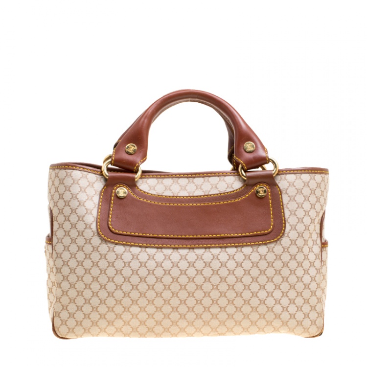 Pre Owned Celine Beige/Brown Macadam Monogram Canvas and Leather Tote