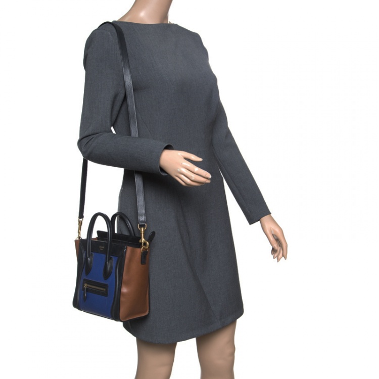 Pre Owned Celine Tri Color Leather Nano Luggage Tote