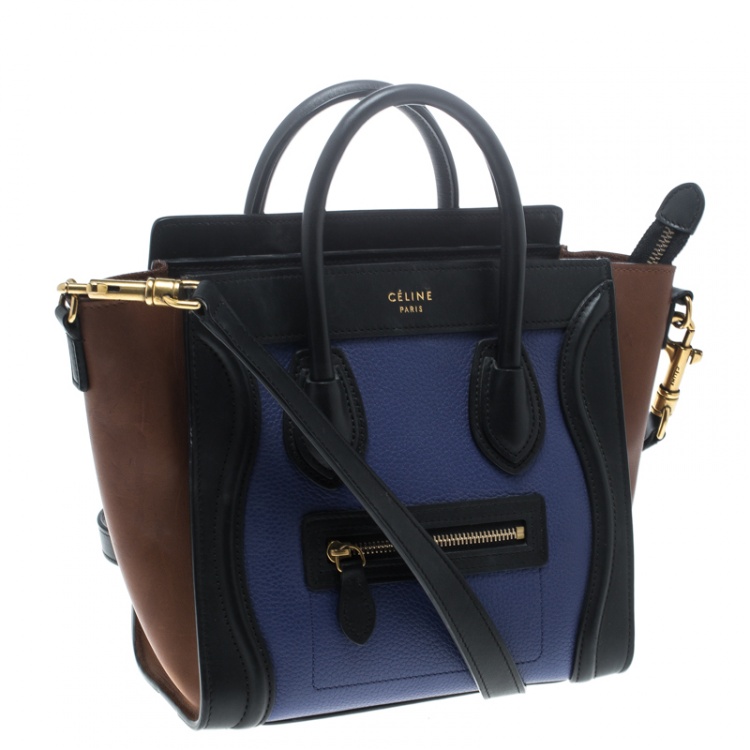 Pre Owned Celine Tri Color Leather Nano Luggage Tote