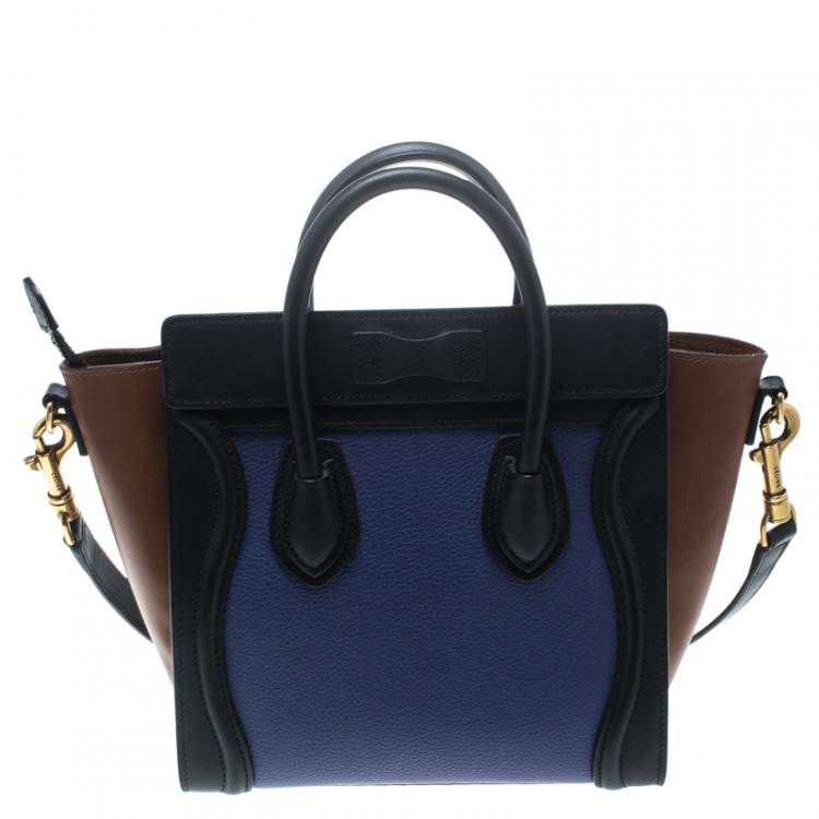 Pre Owned Celine Tri Color Leather Nano Luggage Tote