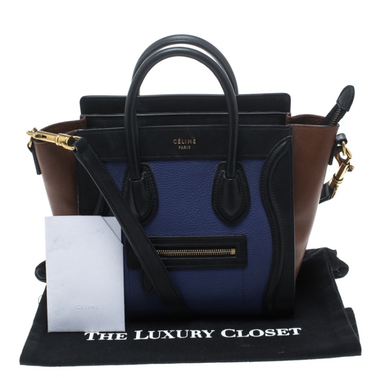 Pre Owned Celine Tri Color Leather Nano Luggage Tote