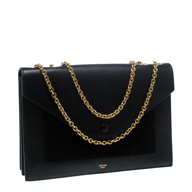 Pre Owned Celine Black Leather Pocket Envelope Shoulder Bag