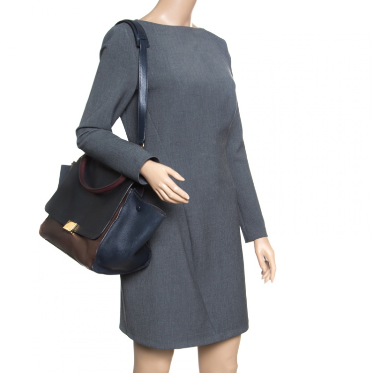 Pre Owned Celine Tri Color Leather Medium Trapeze Tote