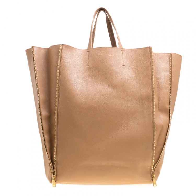 مملوكة مسبقًا Celine Brown Leather Vertical Zipper Gusset Cabas Tote