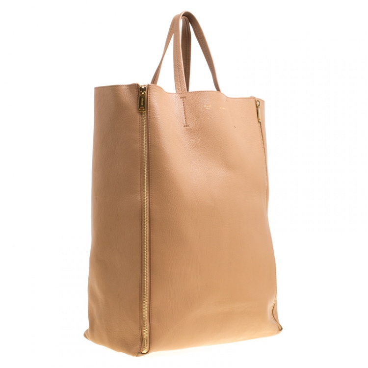 مملوكة مسبقًا Celine Brown Leather Vertical Zipper Gusset Cabas Tote