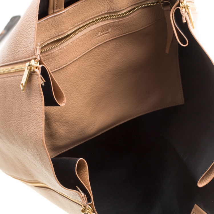 مملوكة مسبقًا Celine Brown Leather Vertical Zipper Gusset Cabas Tote