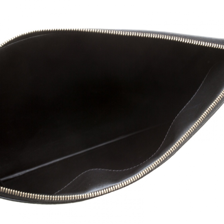 Pre Owned Celine White/Black Leather Large Coeur Clutch