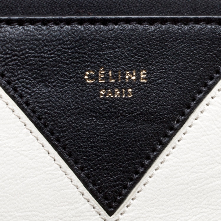 Pre Owned Celine White/Black Leather Large Coeur Clutch