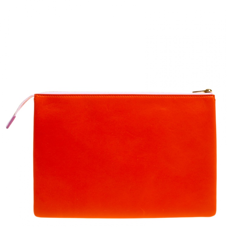 Pre Owned Celine Lilac/Orange Leather Clutch