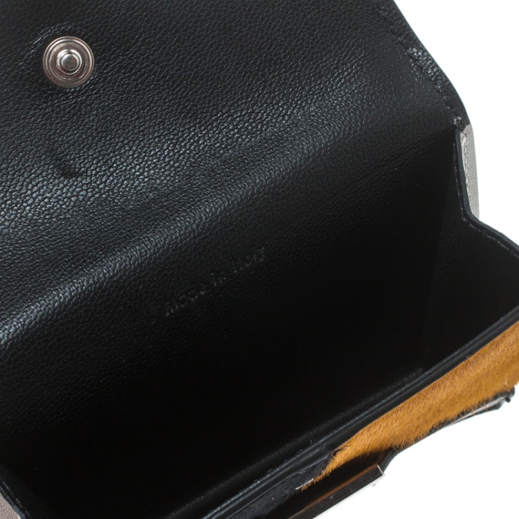 Pre Owned Celine Grey/ Multicolor Leather and Calf Hair Diamond Card Case