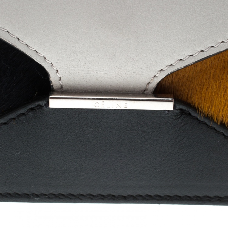 Pre Owned Celine Grey/ Multicolor Leather and Calf Hair Diamond Card Case