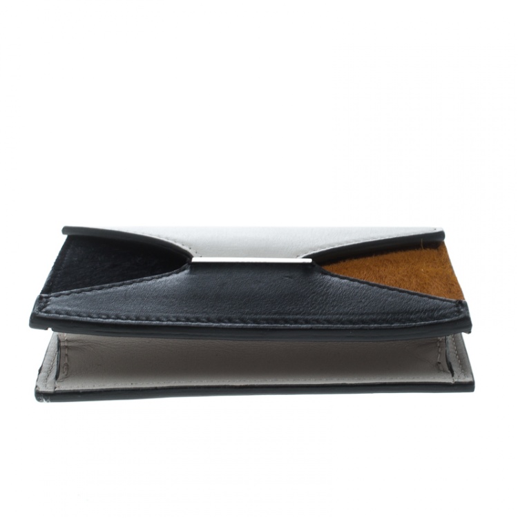 Pre Owned Celine Grey/ Multicolor Leather and Calf Hair Diamond Card Case