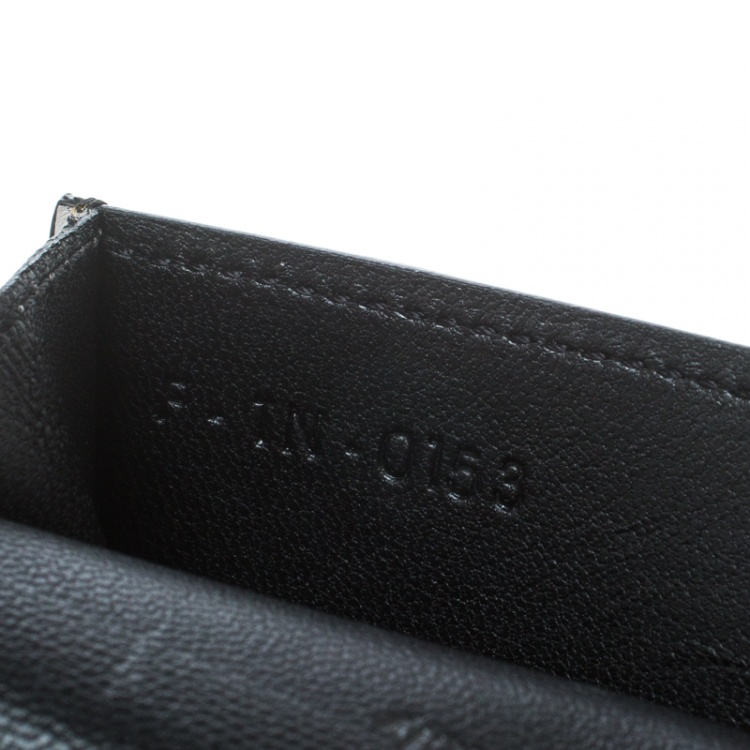 Pre Owned Celine Grey/ Multicolor Leather and Calf Hair Diamond Card Case