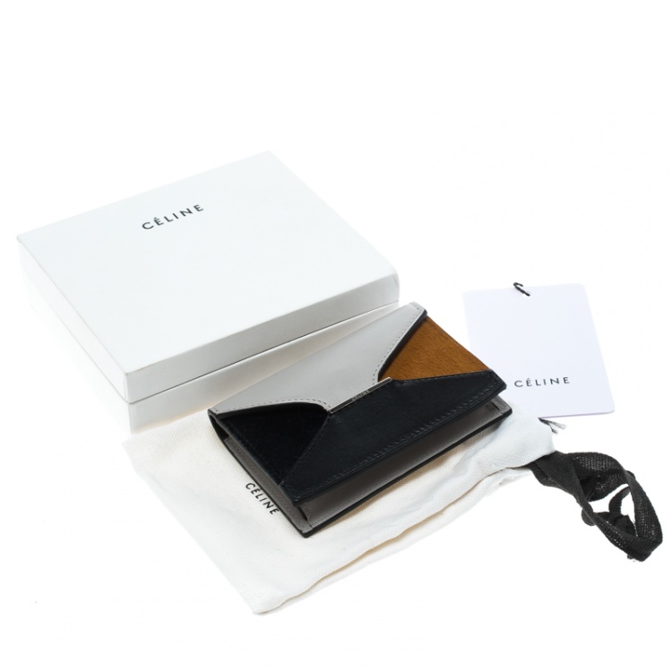 Pre Owned Celine Grey/ Multicolor Leather and Calf Hair Diamond Card Case