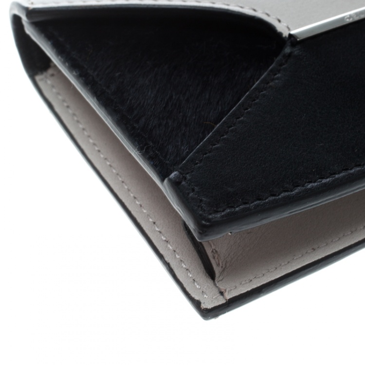 Pre Owned Celine Grey/ Multicolor Leather and Calf Hair Diamond Card Case