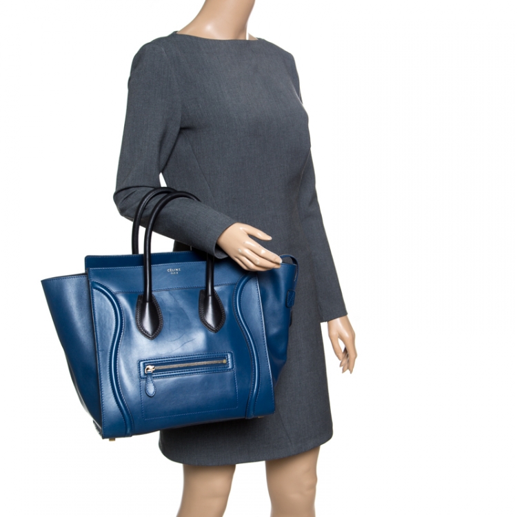 Pre Owned Celine Navy Blue Leather Mini Luggage Tote
