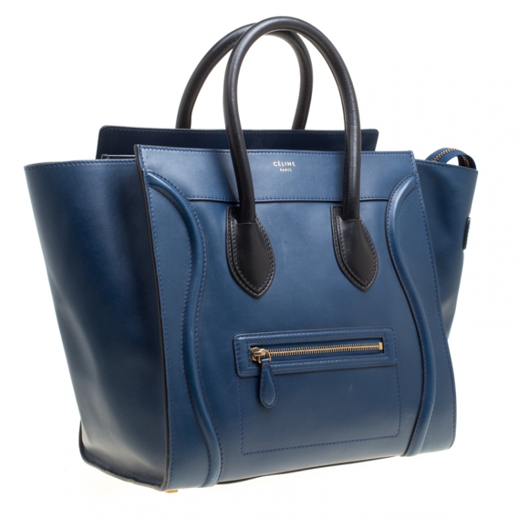 Pre Owned Celine Navy Blue Leather Mini Luggage Tote