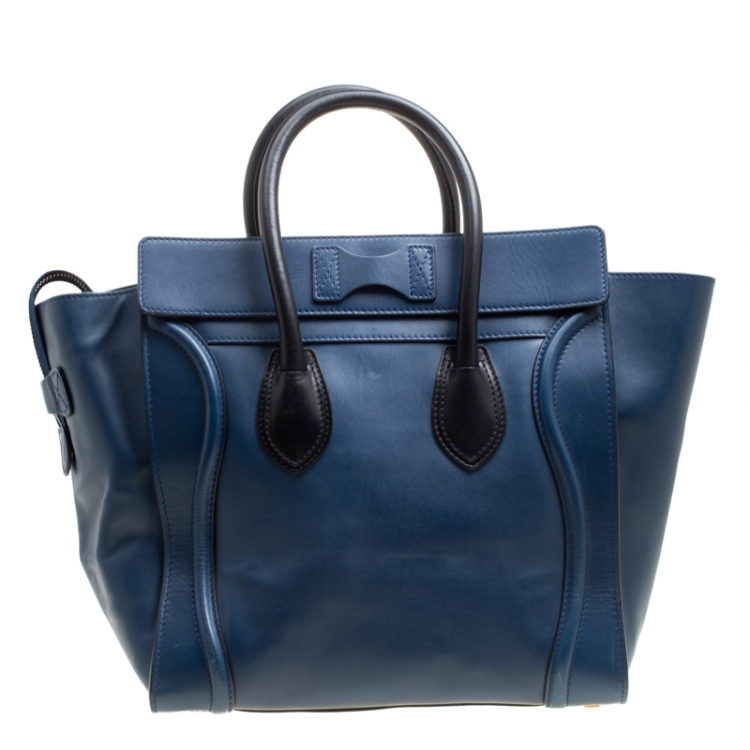 Pre Owned Celine Navy Blue Leather Mini Luggage Tote