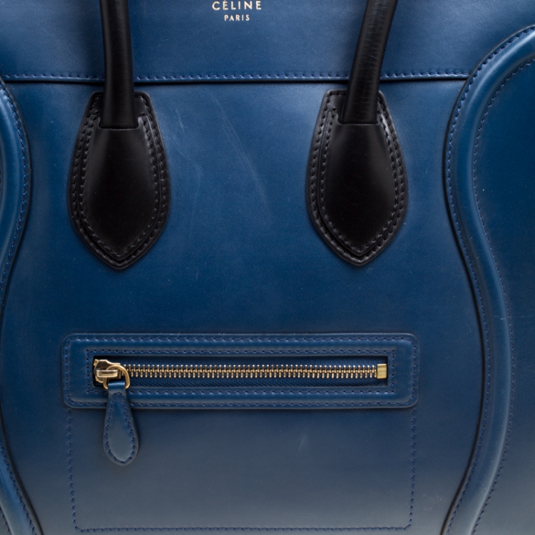 Pre Owned Celine Navy Blue Leather Mini Luggage Tote