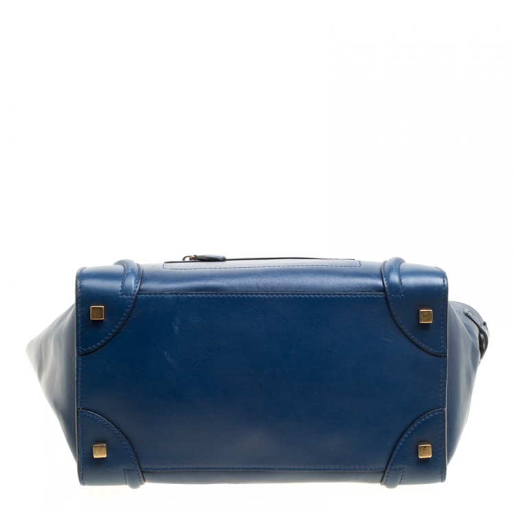 Pre Owned Celine Navy Blue Leather Mini Luggage Tote