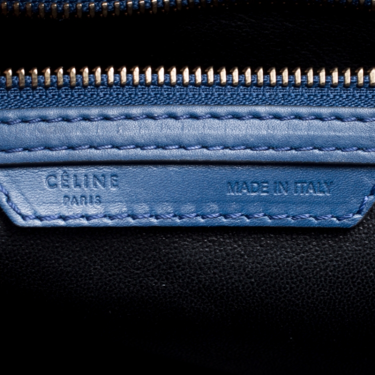 Pre Owned Celine Navy Blue Leather Mini Luggage Tote
