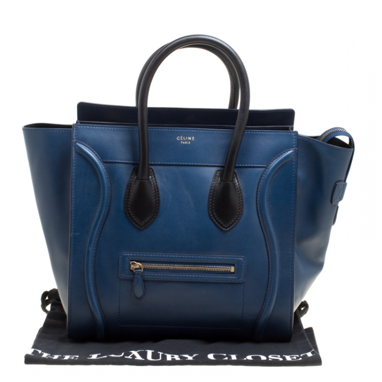 Pre Owned Celine Navy Blue Leather Mini Luggage Tote