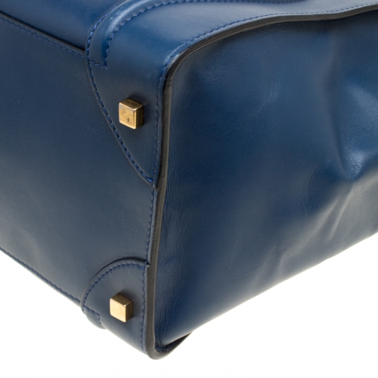 Pre Owned Celine Navy Blue Leather Mini Luggage Tote