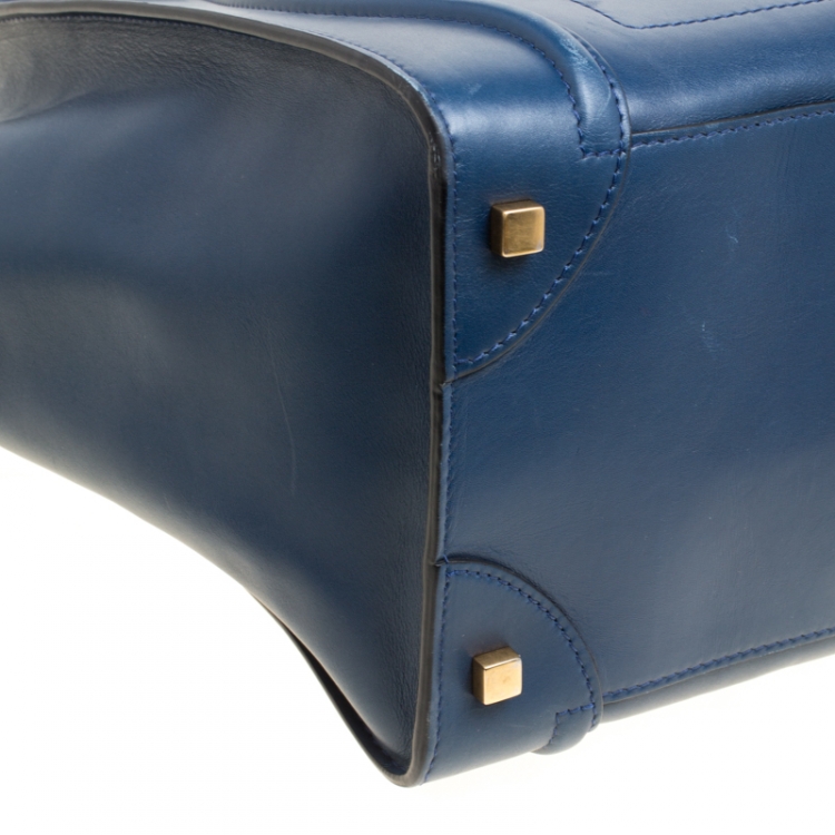 Pre Owned Celine Navy Blue Leather Mini Luggage Tote