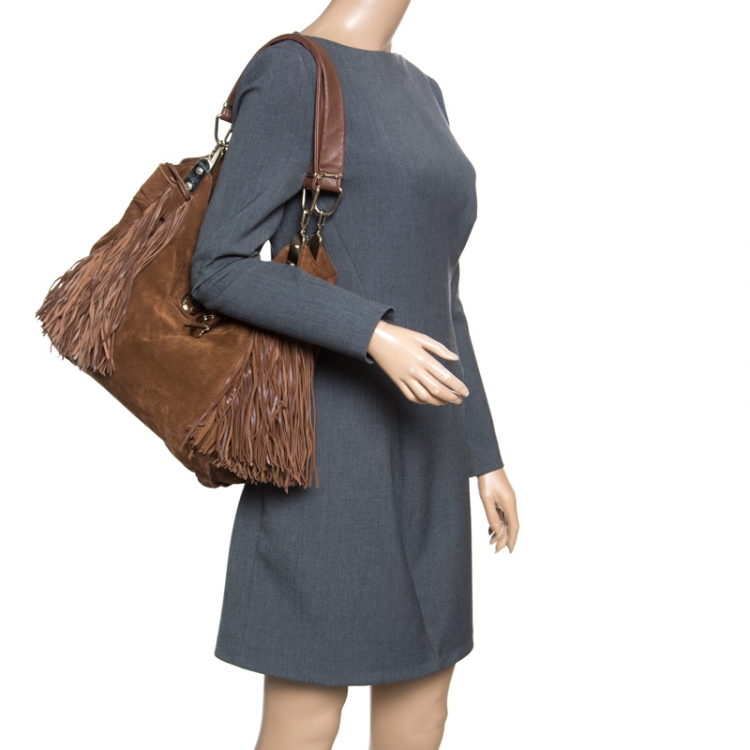 Pre Owned Celine Brown Suede Fringed Dimitri Hobo