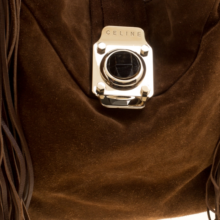 Pre Owned Celine Brown Suede Fringed Dimitri Hobo