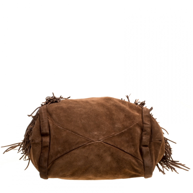 Pre Owned Celine Brown Suede Fringed Dimitri Hobo