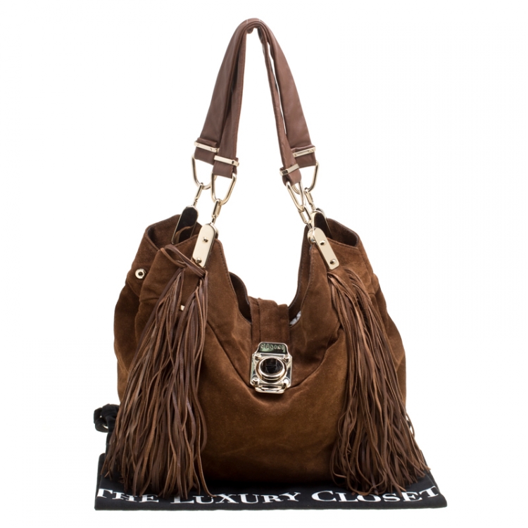 Pre Owned Celine Brown Suede Fringed Dimitri Hobo