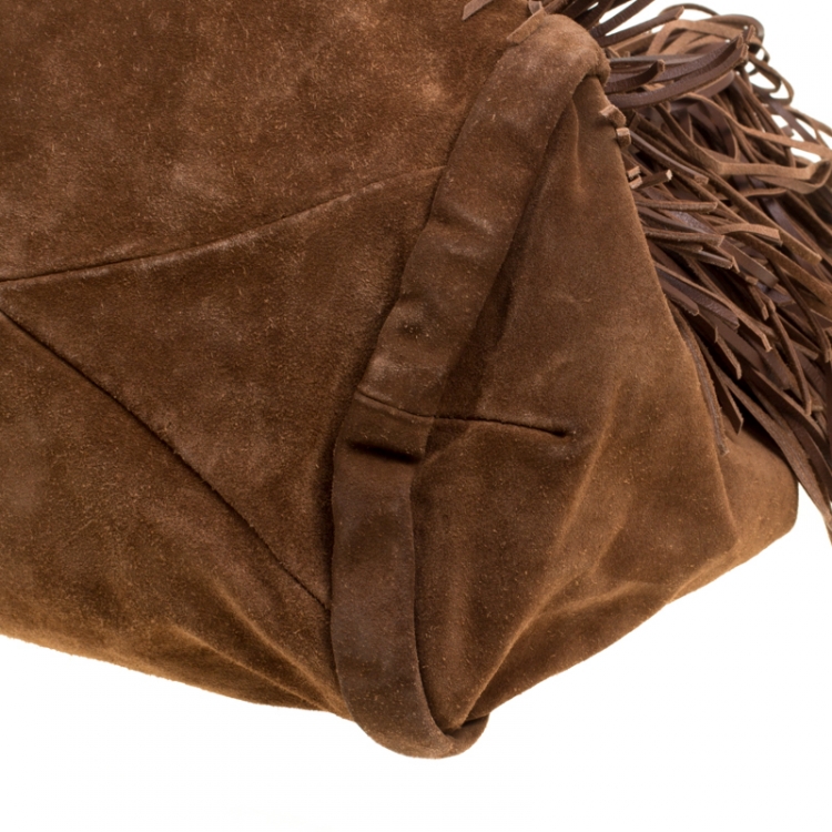 Pre Owned Celine Brown Suede Fringed Dimitri Hobo