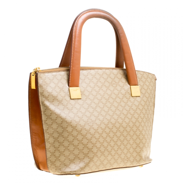 Pre Owned Celine Beige/Brown Coated Canvas and Leather Macadam Zip Tote