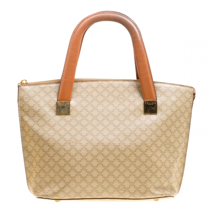 Pre Owned Celine Beige/Brown Coated Canvas and Leather Macadam Zip Tote