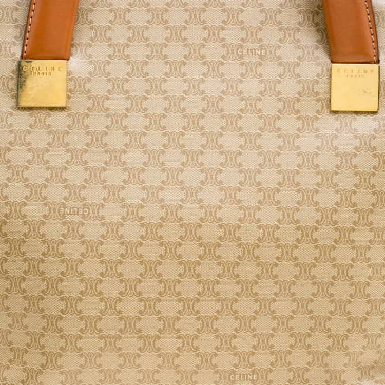 Pre Owned Celine Beige/Brown Coated Canvas and Leather Macadam Zip Tote