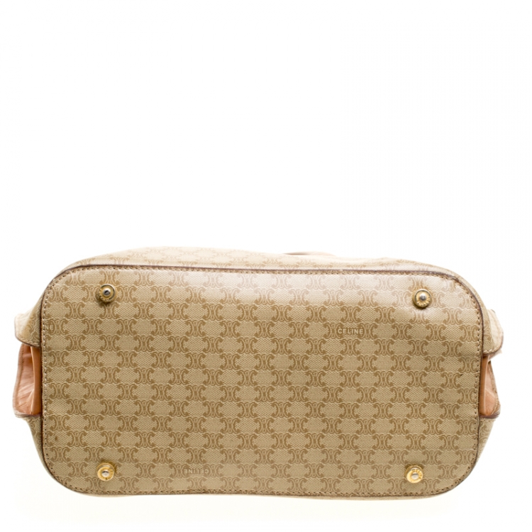 Pre Owned Celine Beige/Brown Coated Canvas and Leather Macadam Zip Tote