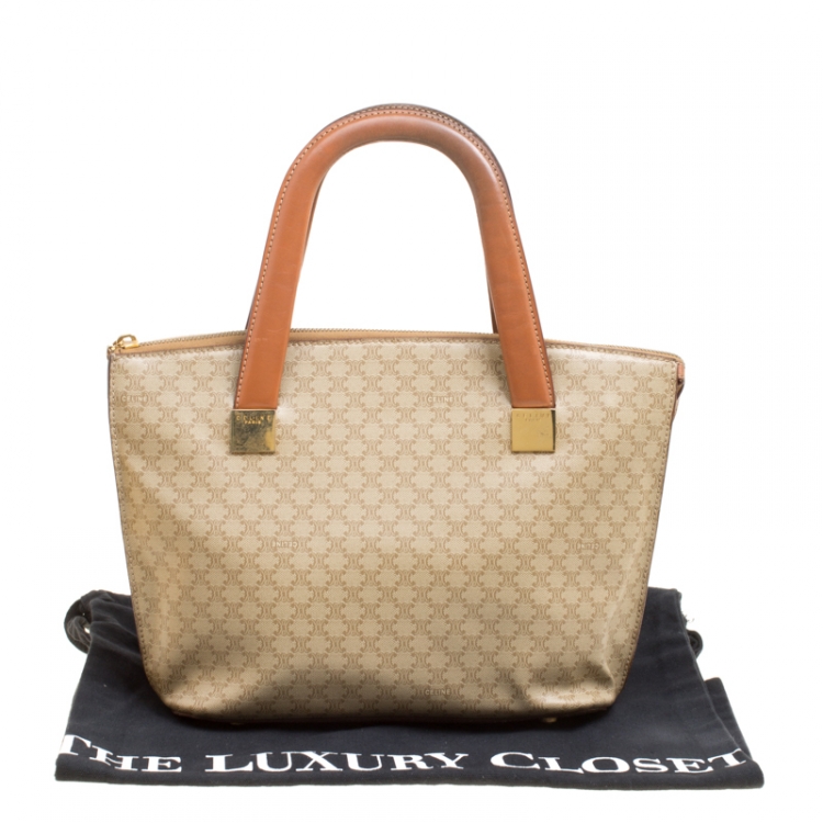 Pre Owned Celine Beige/Brown Coated Canvas and Leather Macadam Zip Tote