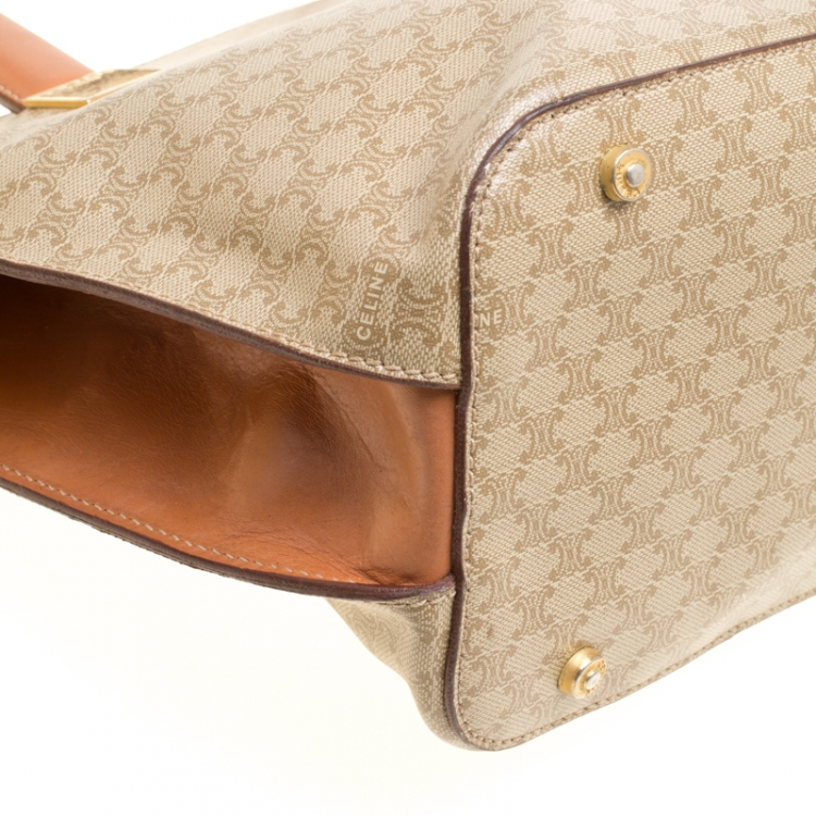 Pre Owned Celine Beige/Brown Coated Canvas and Leather Macadam Zip Tote