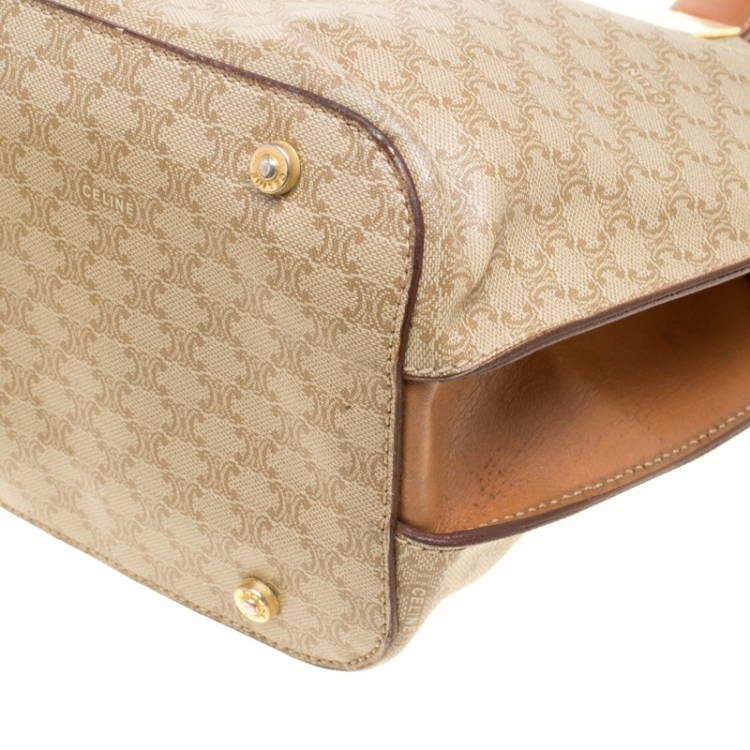 Pre Owned Celine Beige/Brown Coated Canvas and Leather Macadam Zip Tote